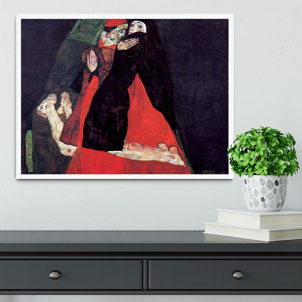 Cardinal and Nun or The caress by Egon Schiele Framed Print - Canvas Art Rocks -6
