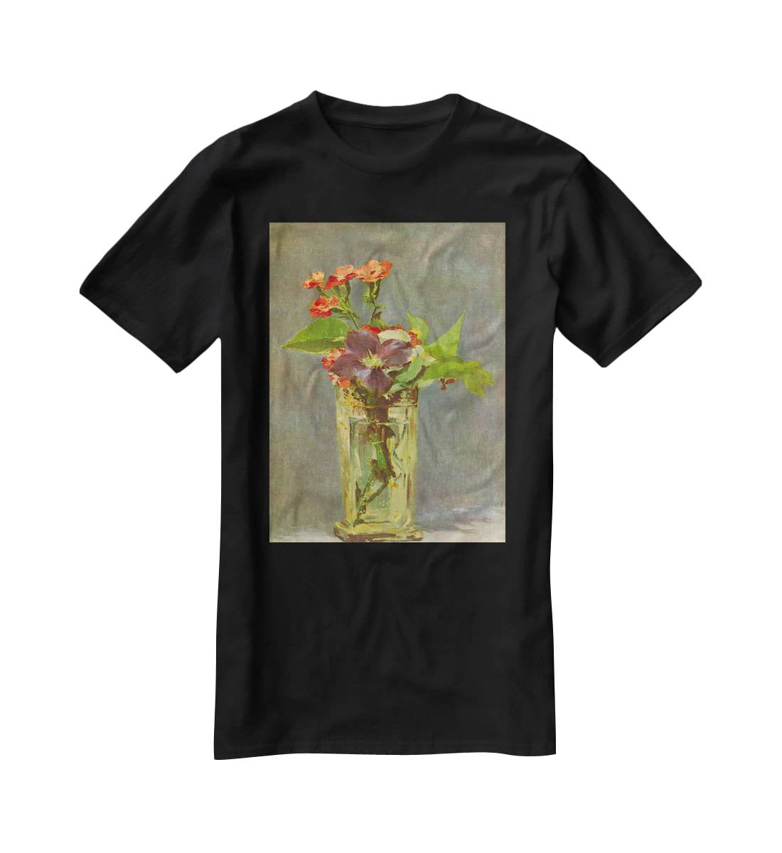 Carnations and Clematis in a Crystal Vase by Manet T-Shirt - Canvas Art Rocks - 1