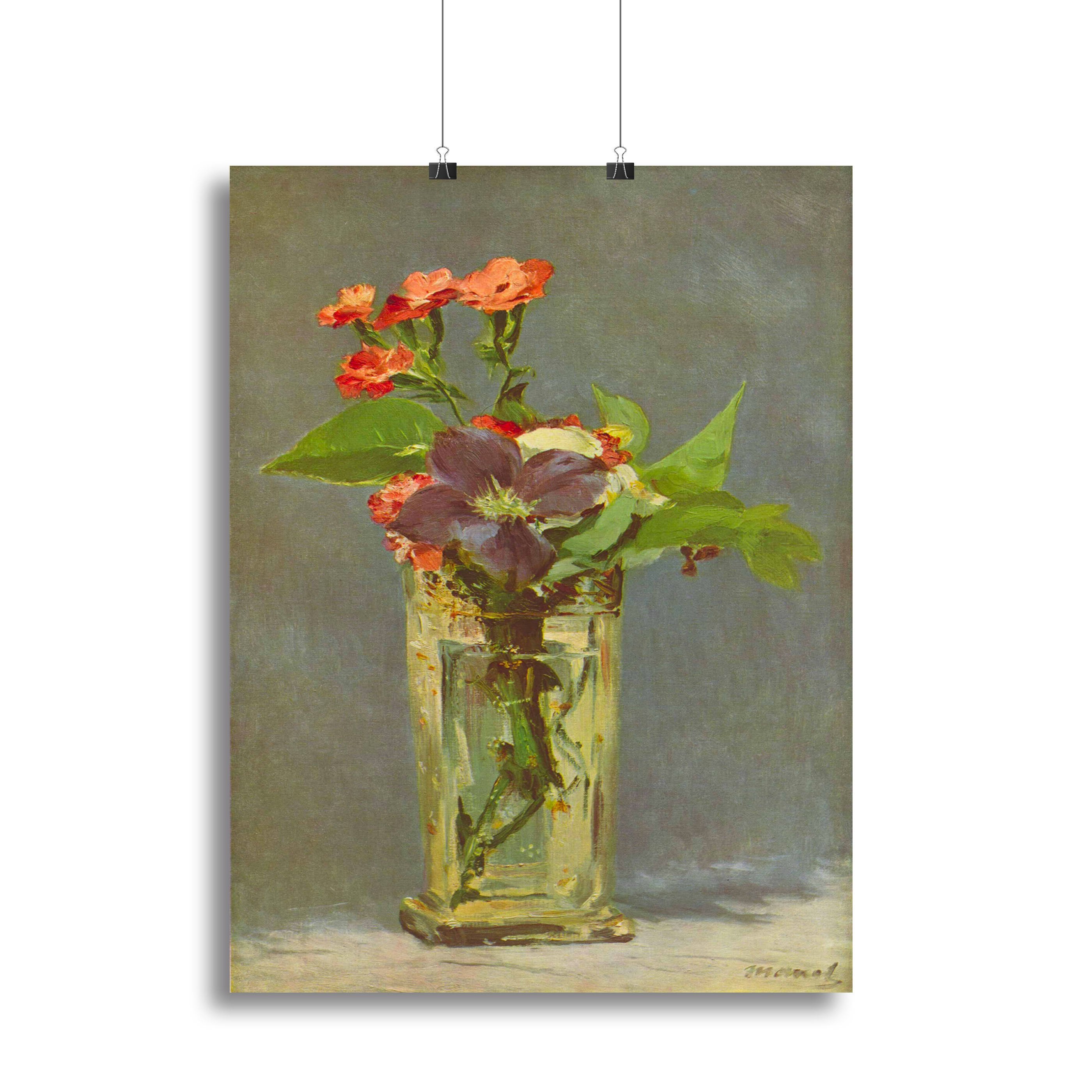 Carnations and Clematis in a Crystal Vase by Manet Canvas Print or Poster