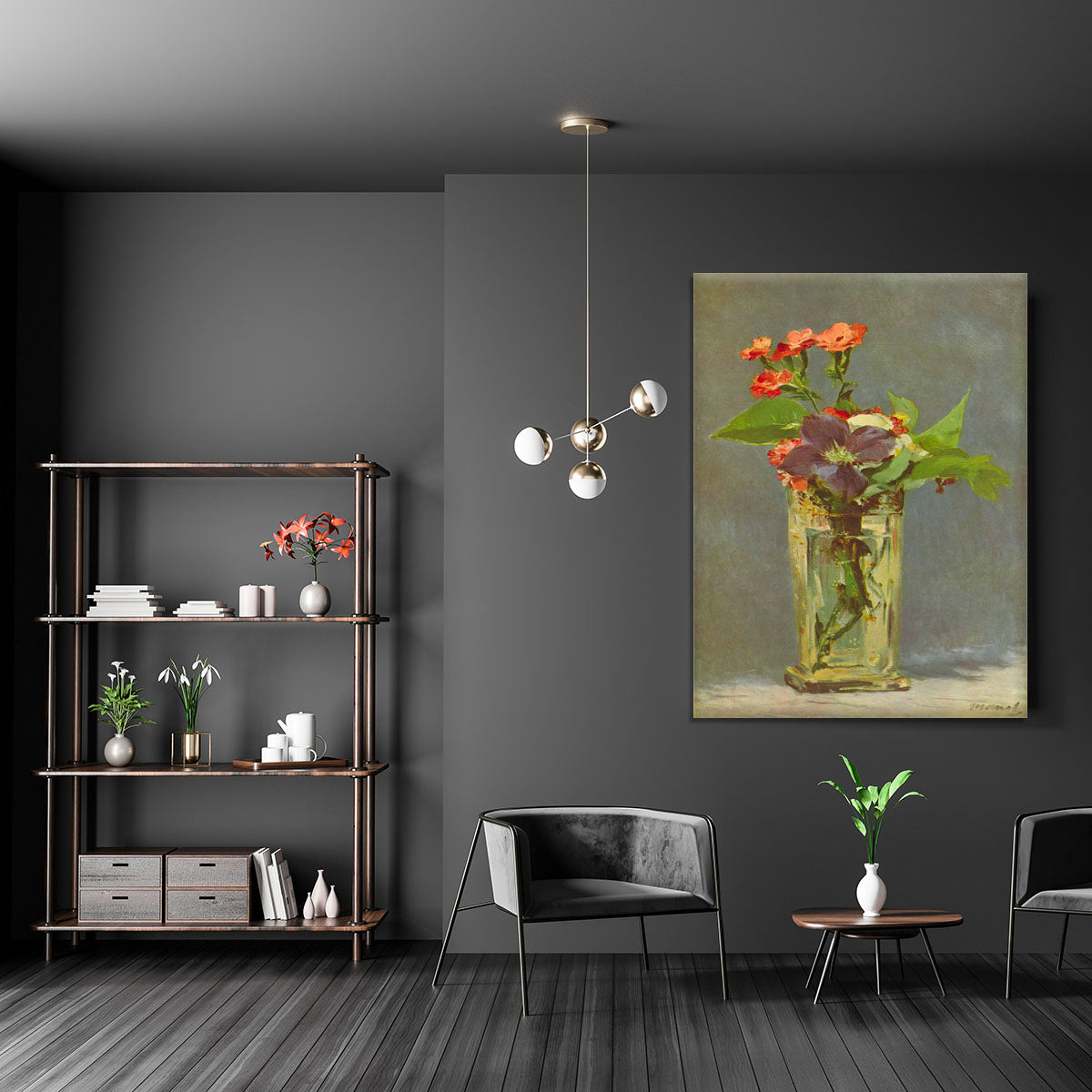 Carnations and Clematis in a Crystal Vase by Manet Canvas Print or Poster - Canvas Art Rocks - 5