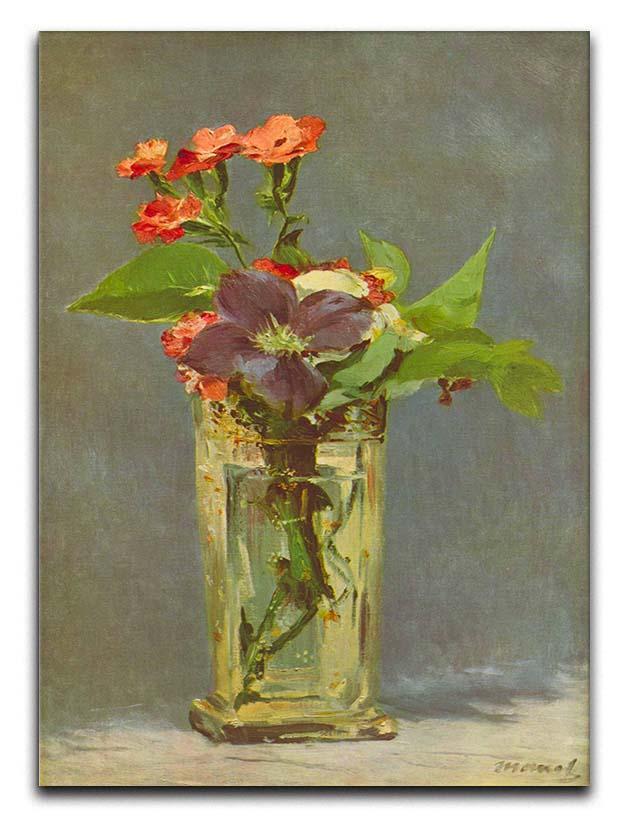 Carnations and Clematis in a Crystal Vase by Manet Canvas Print or Poster  - Canvas Art Rocks - 1