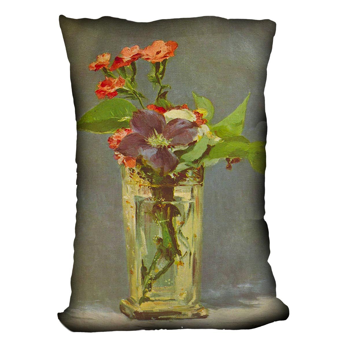 Carnations and Clematis in a Crystal Vase by Manet Throw Pillow
