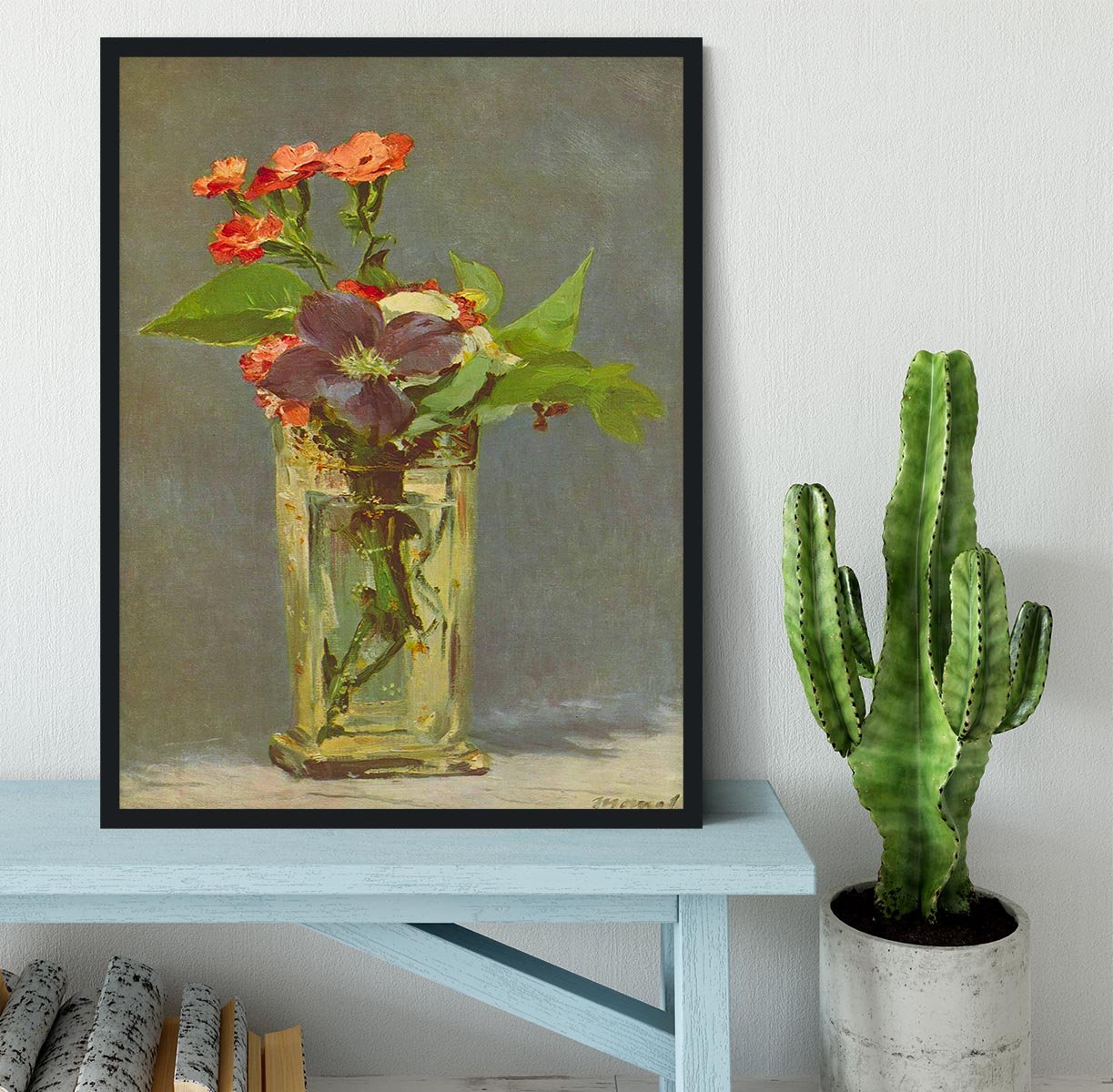 Carnations and Clematis in a Crystal Vase by Manet Framed Print - Canvas Art Rocks - 2
