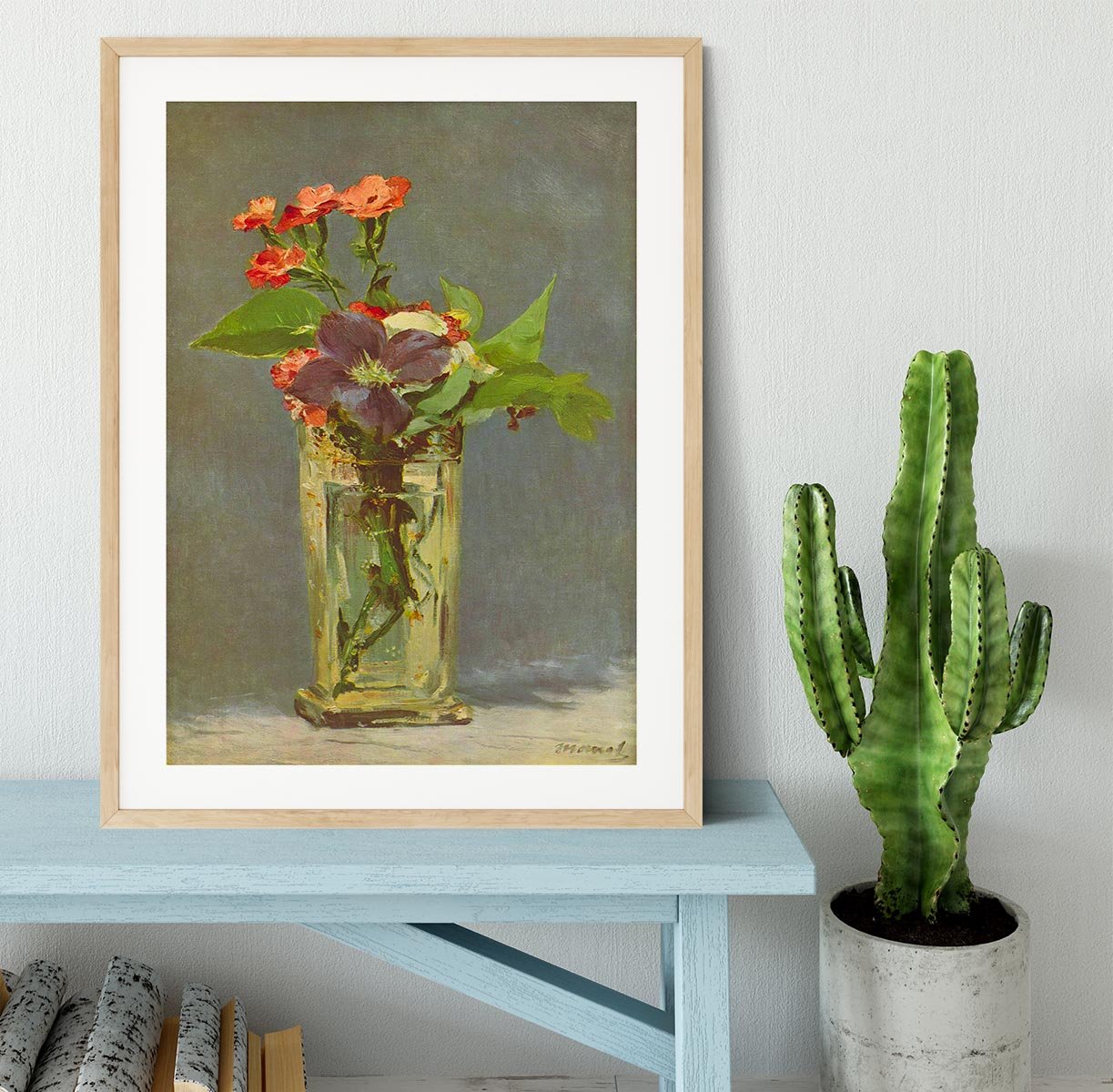 Carnations and Clematis in a Crystal Vase by Manet Framed Print - Canvas Art Rocks - 3