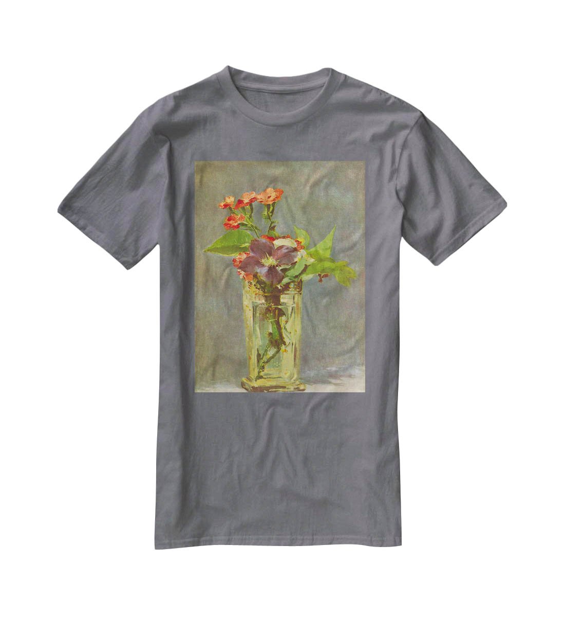 Carnations and Clematis in a Crystal Vase by Manet T-Shirt - Canvas Art Rocks - 3