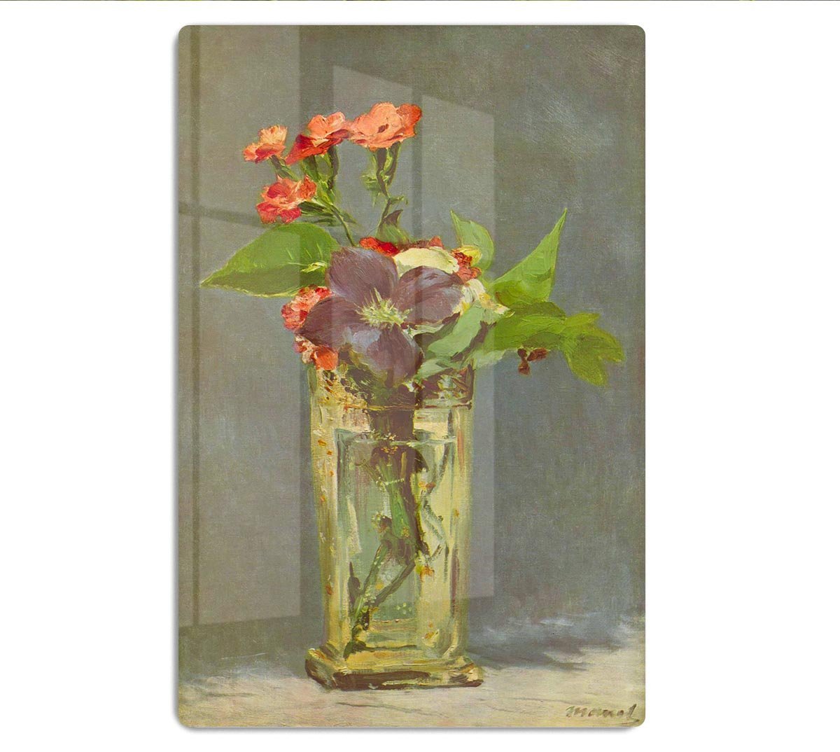 Carnations and Clematis in a Crystal Vase by Manet HD Metal Print