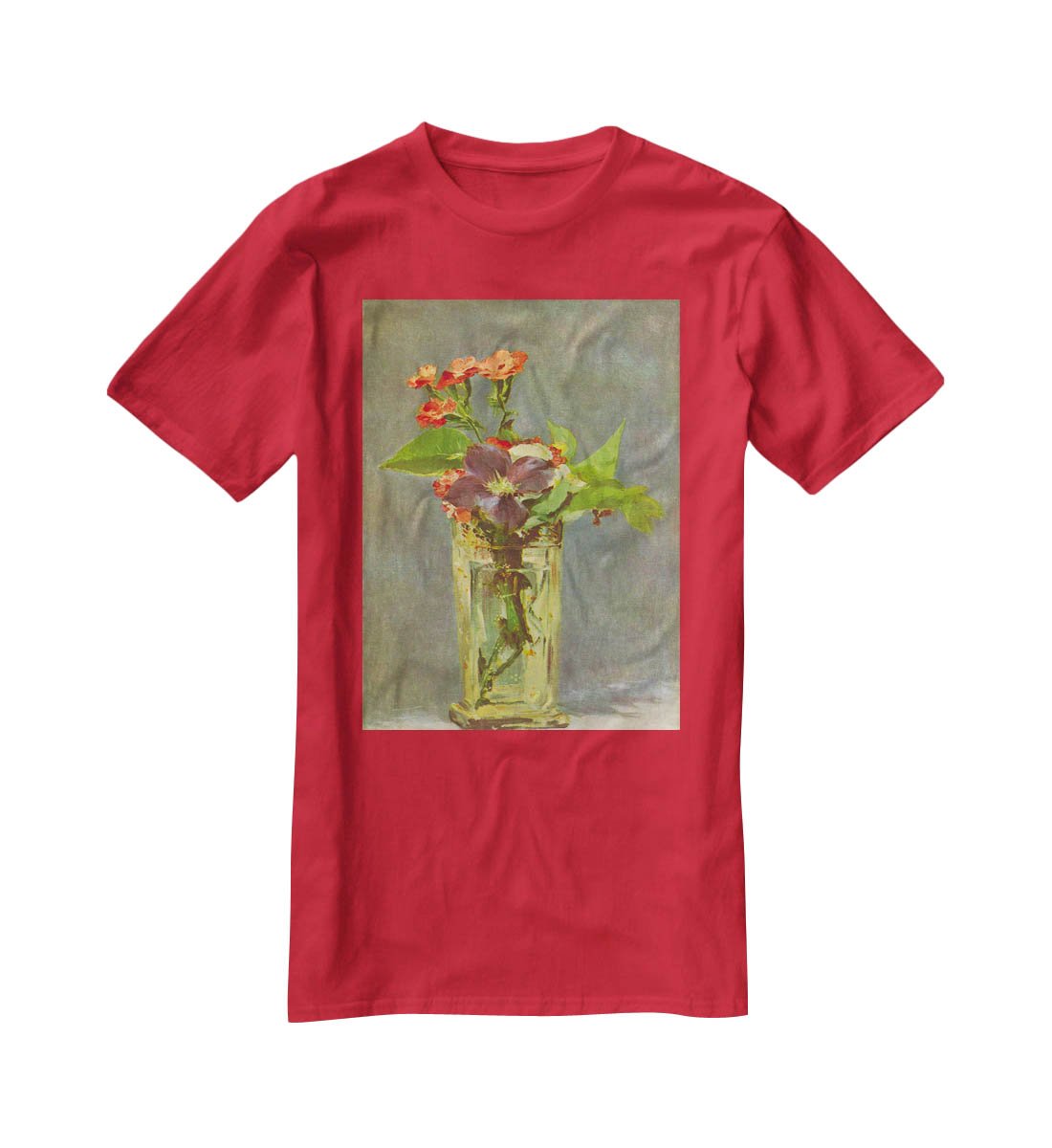 Carnations and Clematis in a Crystal Vase by Manet T-Shirt - Canvas Art Rocks - 4