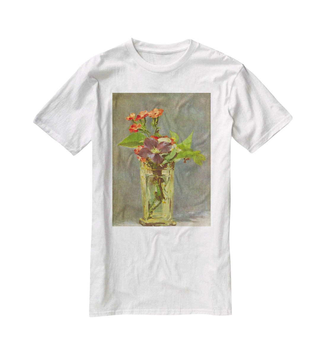 Carnations and Clematis in a Crystal Vase by Manet T-Shirt - Canvas Art Rocks - 5