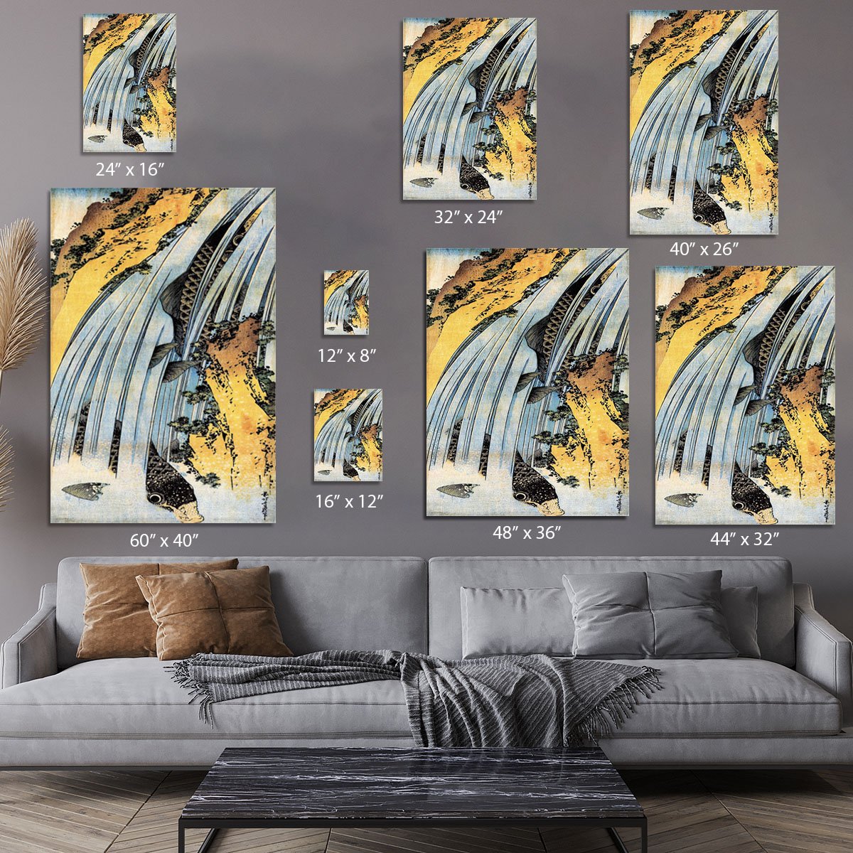 Carps ascending waterfall by Hokusai Canvas Print or Poster