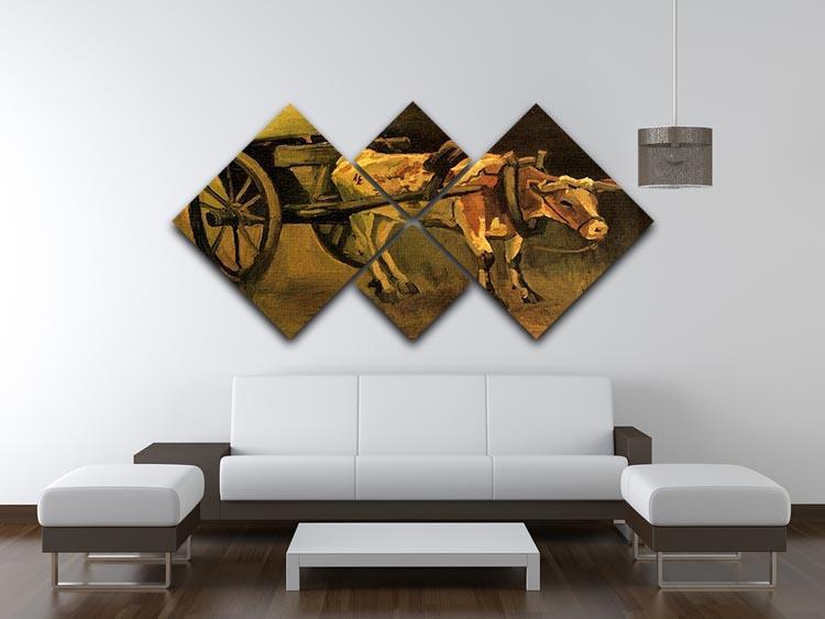 Cart with Red and White Ox by Van Gogh 4 Square Multi Panel Canvas - Canvas Art Rocks - 3