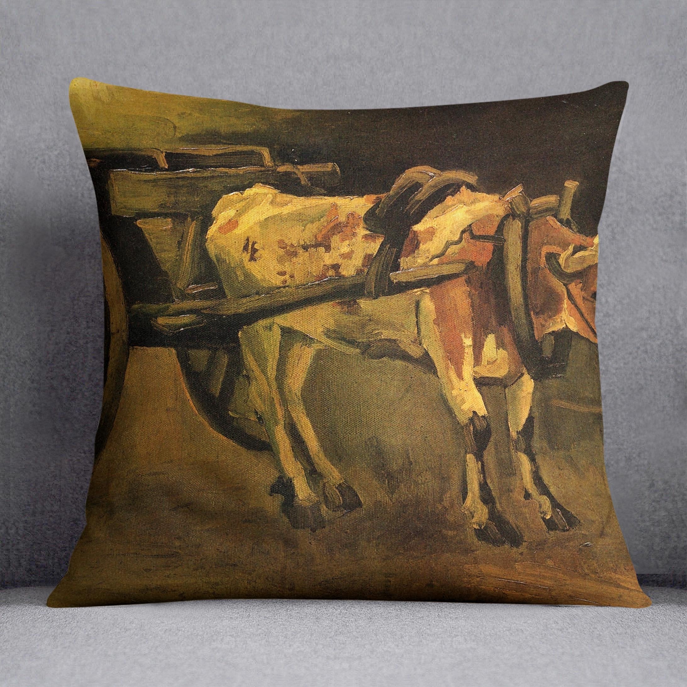 Cart with Red and White Ox by Van Gogh Throw Pillow