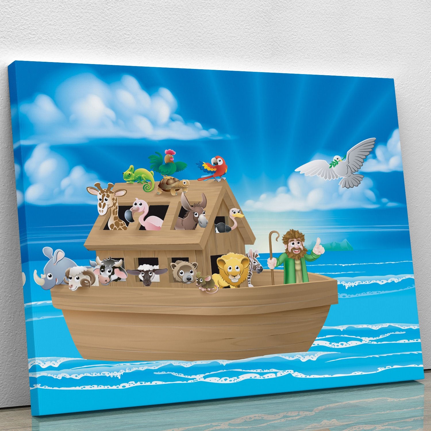 Cartoon childrens illustration of the Christian Bible story of Noah Canvas Print or Poster