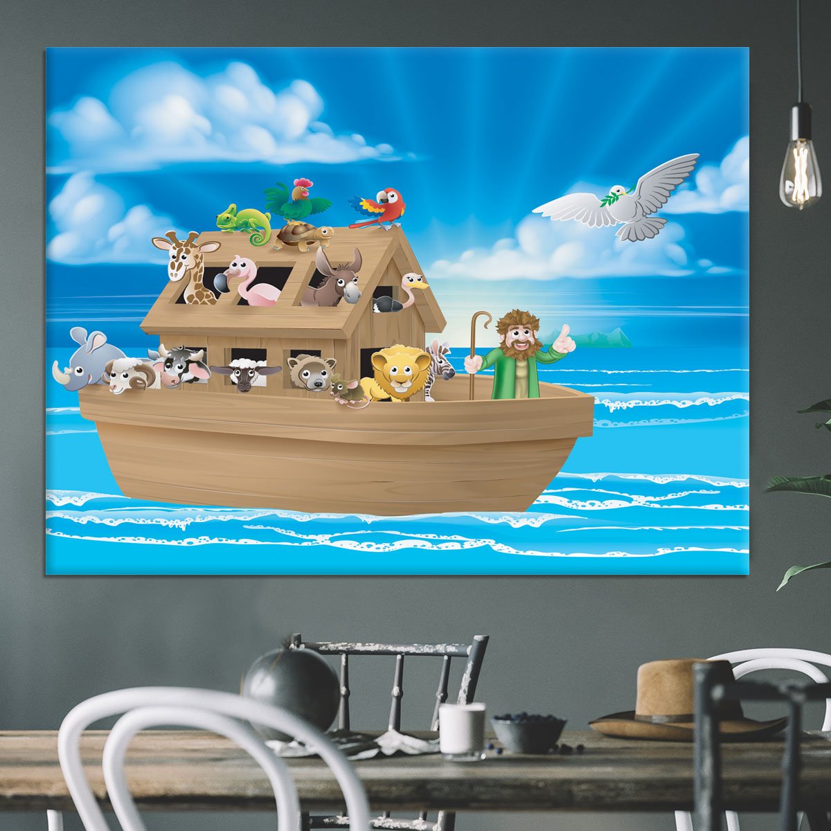 Cartoon childrens illustration of the Christian Bible story of Noah Canvas Print or Poster