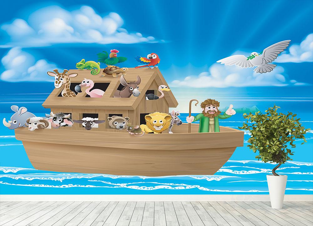 Cartoon childrens illustration of the Christian Bible story of Noah Wall Mural Wallpaper - Canvas Art Rocks - 4