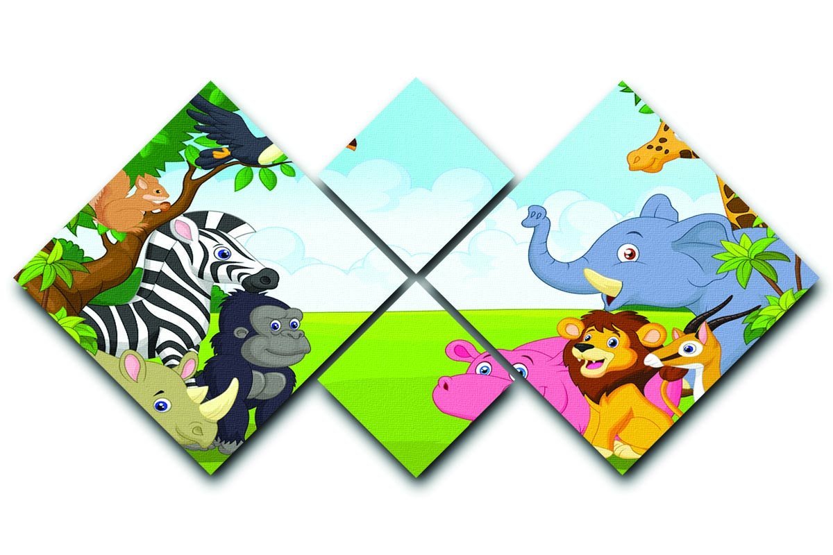 Cartoon collection animal in the jungle 4 Square Multi Panel Canvas - Canvas Art Rocks - 1