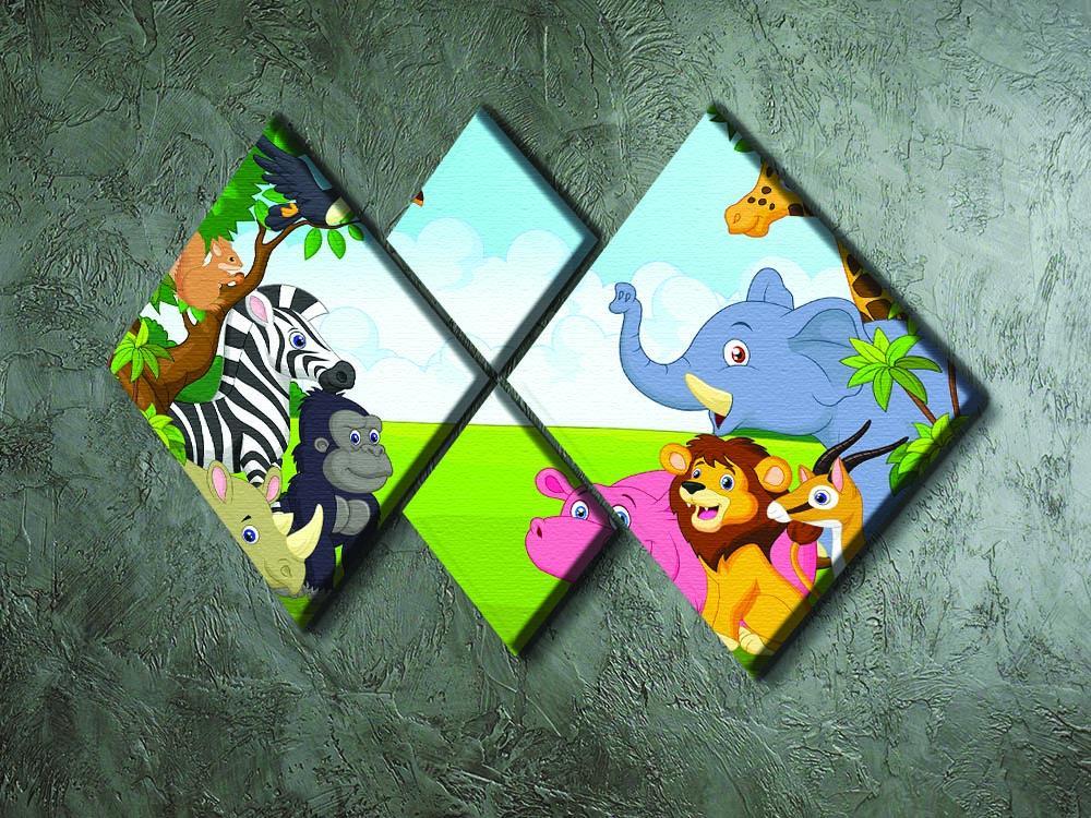 Cartoon collection animal in the jungle 4 Square Multi Panel Canvas - Canvas Art Rocks - 2