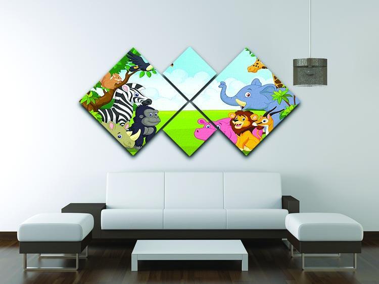 Cartoon collection animal in the jungle 4 Square Multi Panel Canvas - Canvas Art Rocks - 3