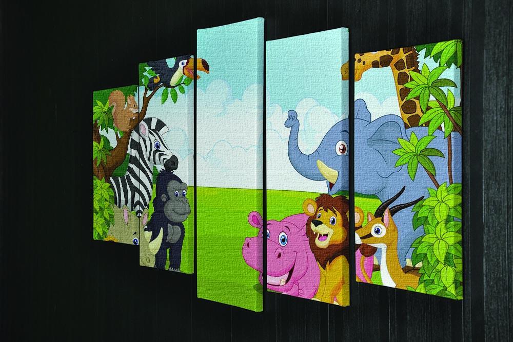 Cartoon collection animal in the jungle 5 Split Panel Canvas - Canvas Art Rocks - 2