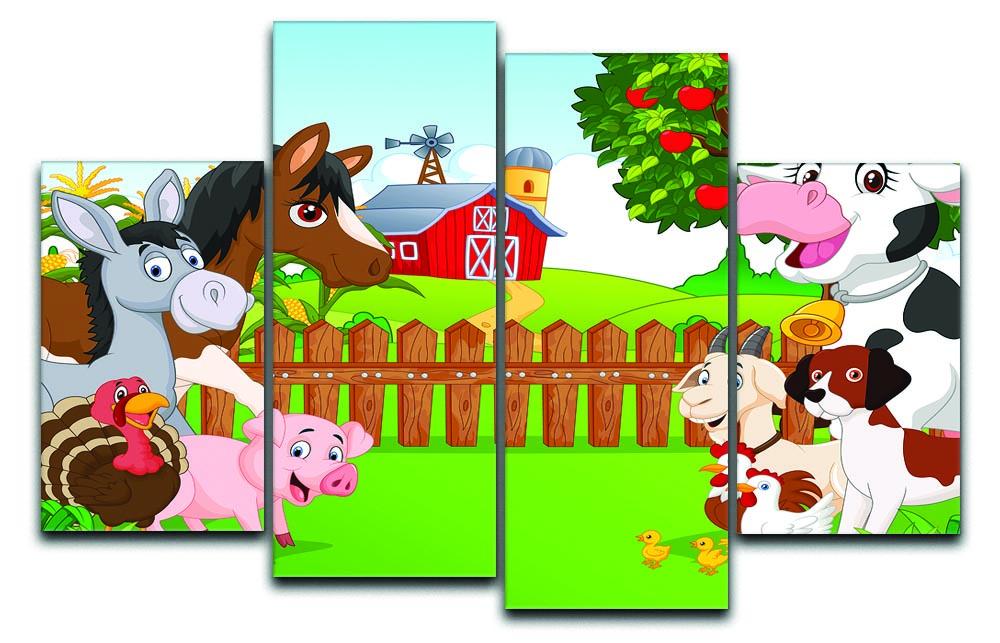 Cartoon happy animal collection 4 Split Panel Canvas  - Canvas Art Rocks - 1