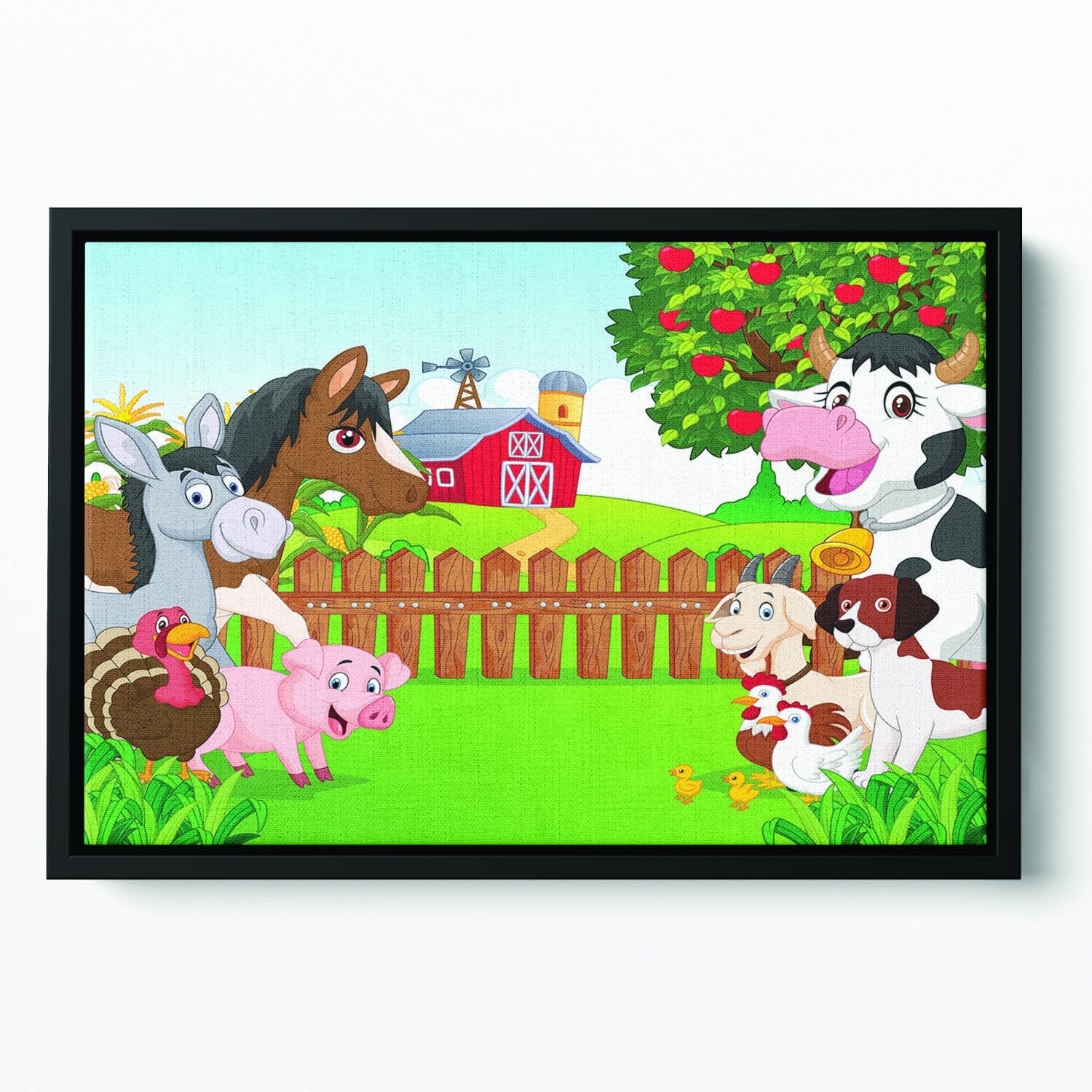 Cartoon happy animal collection Floating Framed Canvas