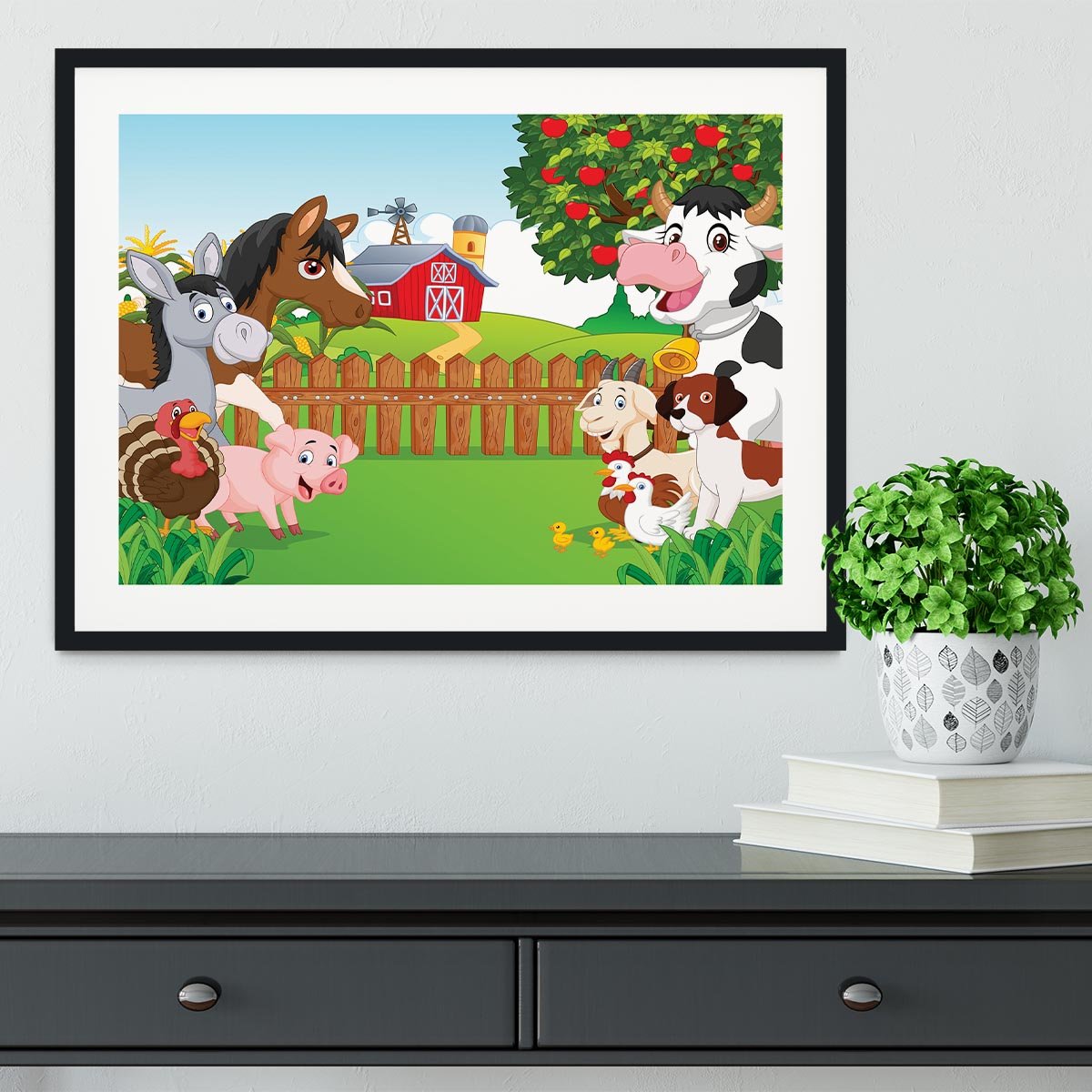Cartoon happy animal collection Framed Print - Canvas Art Rocks - 1