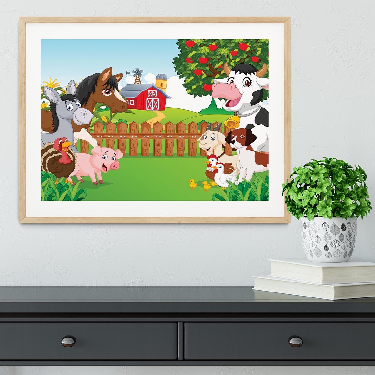 Cartoon happy animal collection Framed Print - Canvas Art Rocks - 3