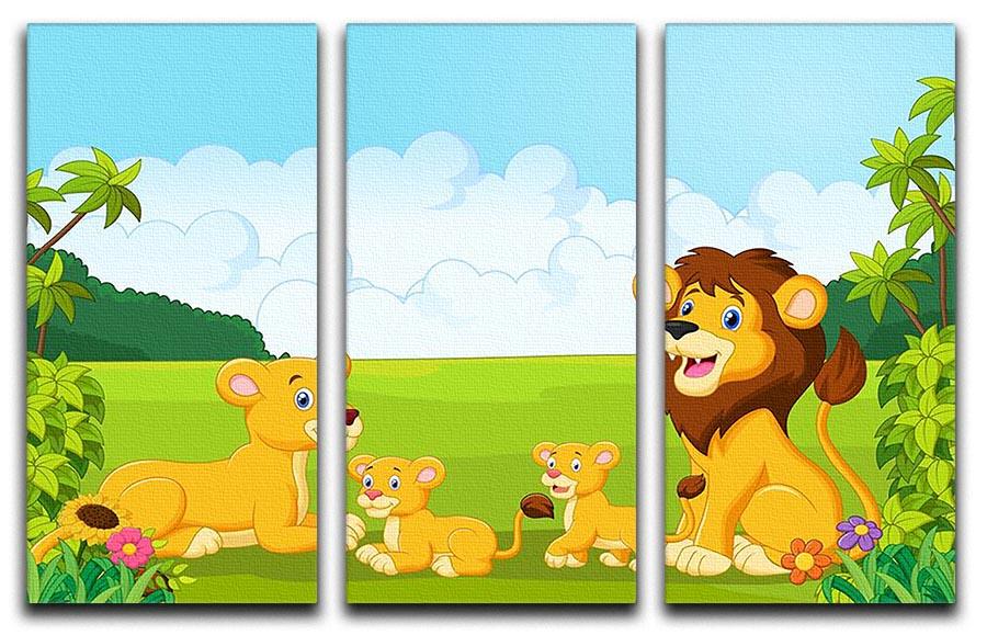 Cartoon lion family 3 Split Panel Canvas Print - Canvas Art Rocks - 1