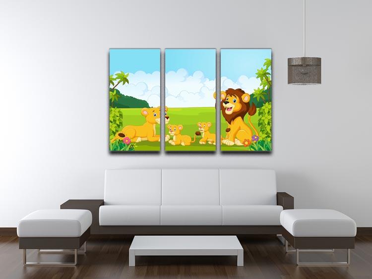 Cartoon lion family 3 Split Panel Canvas Print - Canvas Art Rocks - 3