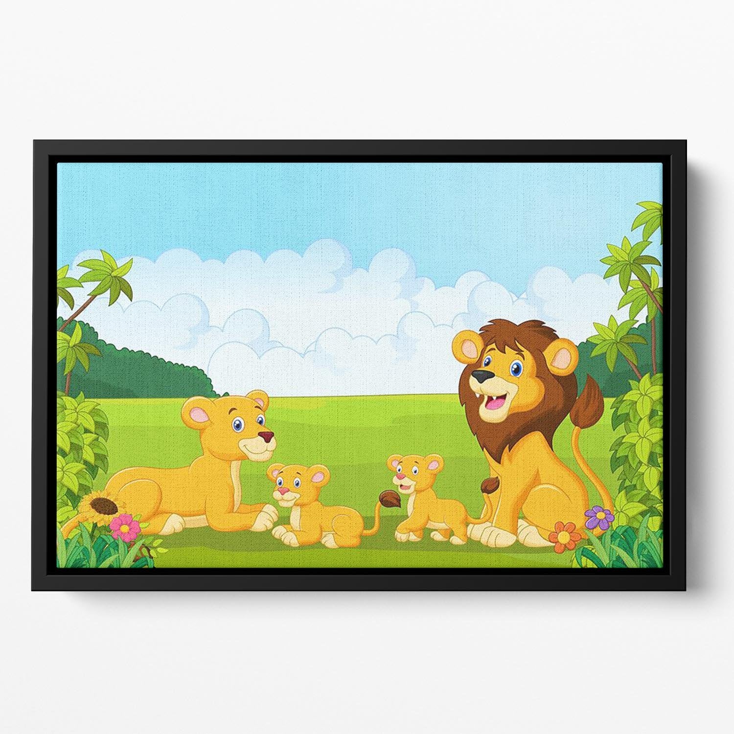 Cartoon lion family Floating Framed Canvas - Canvas Art Rocks - 2