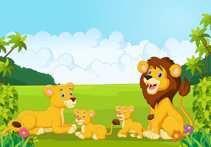 Cartoon lion family Wall Mural Wallpaper