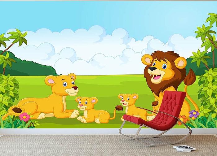 Cartoon lion family Wall Mural Wallpaper