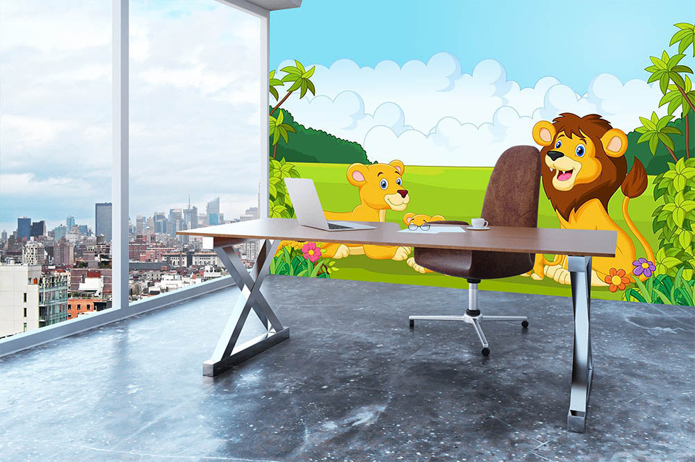 Cartoon lion family Wall Mural Wallpaper - Canvas Art Rocks - 3