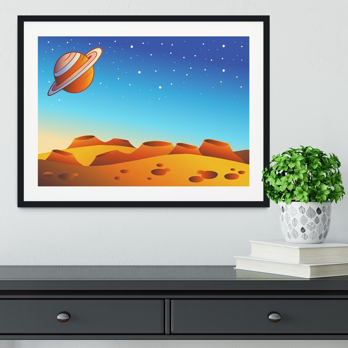 Cartoon red planet landscape Framed Print - Canvas Art Rocks - 1