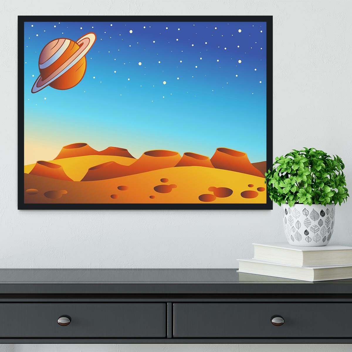 Cartoon red planet landscape Framed Print - Canvas Art Rocks - 2