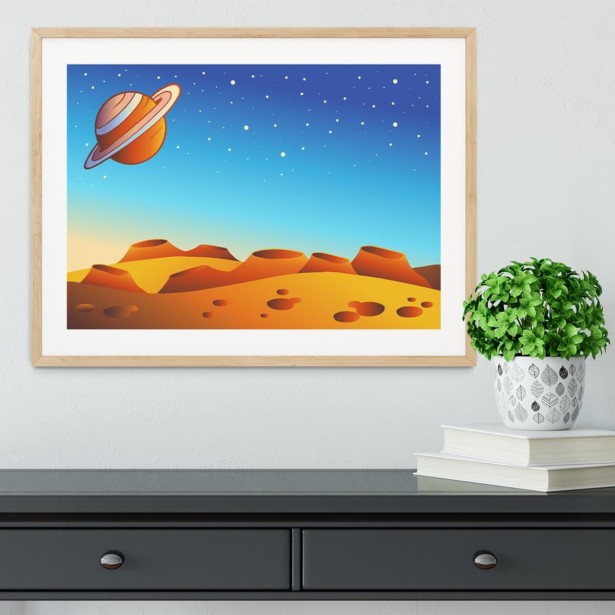 Cartoon red planet landscape Framed Print - Canvas Art Rocks - 3