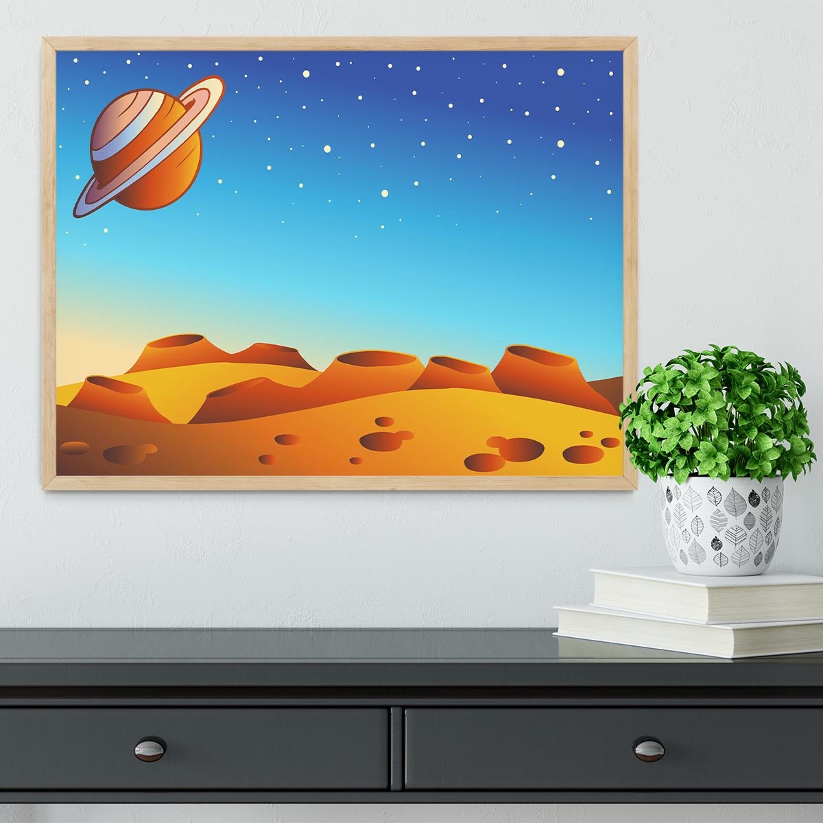 Cartoon red planet landscape Framed Print - Canvas Art Rocks - 4