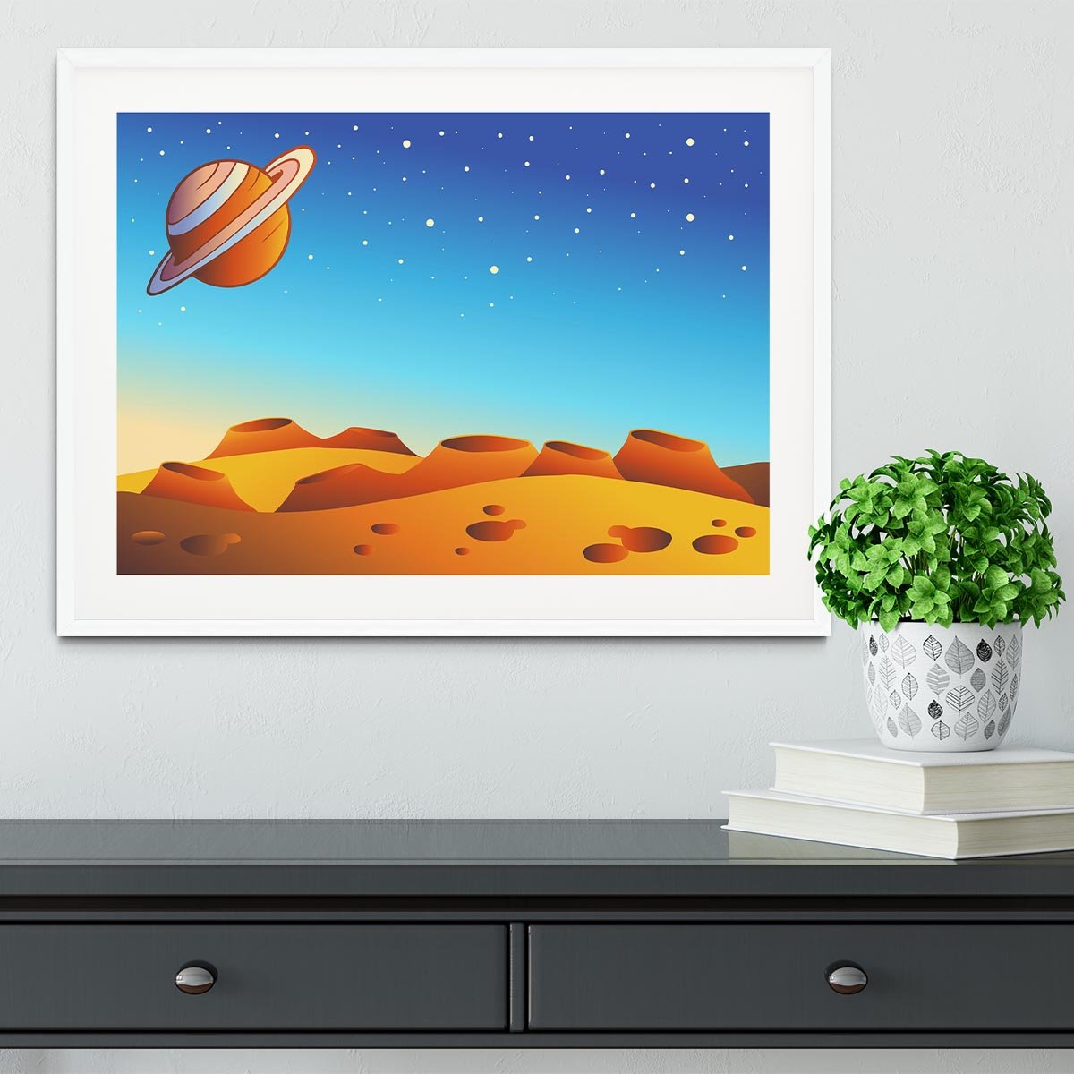 Cartoon red planet landscape Framed Print - Canvas Art Rocks - 5