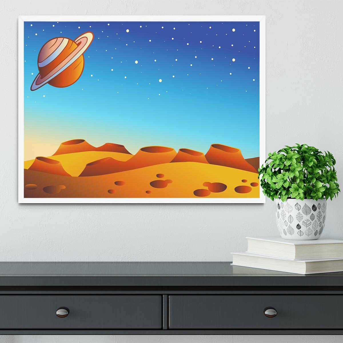 Cartoon red planet landscape Framed Print - Canvas Art Rocks -6