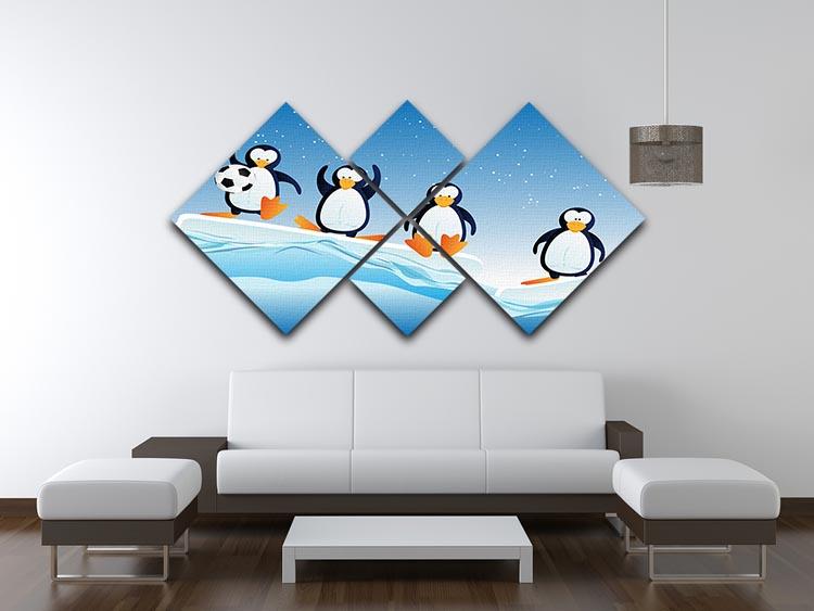 Cartoonstyle illustration of penguins 4 Square Multi Panel Canvas - Canvas Art Rocks - 3