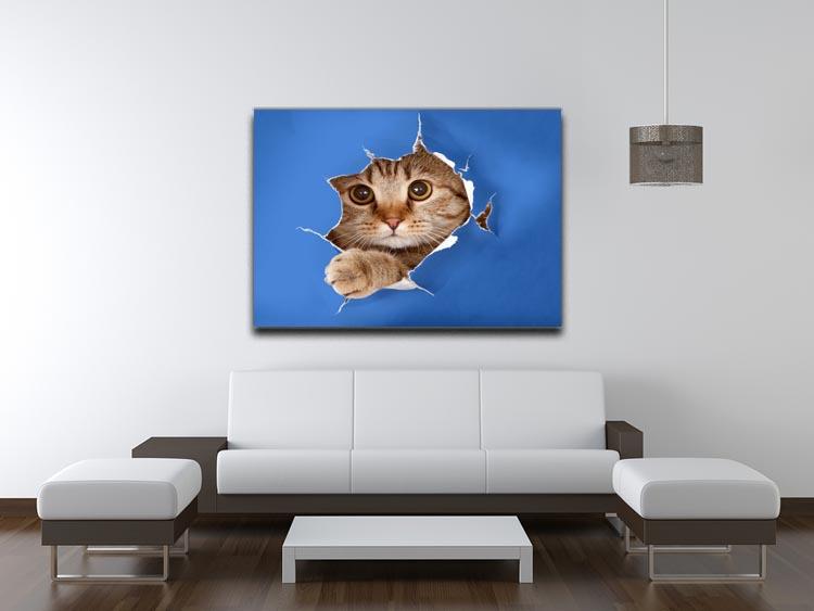 Cat in blue chromakey paper hole Canvas Print or Poster - Canvas Art Rocks - 4