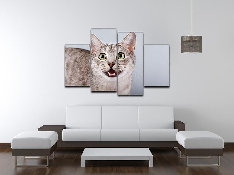 Cat meows gray tabby Shorthair 4 Split Panel Canvas - Canvas Art Rocks - 3