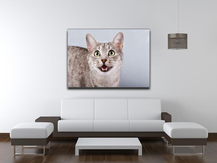 Cat meows gray tabby Shorthair Canvas Print or Poster - Canvas Art Rocks - 4