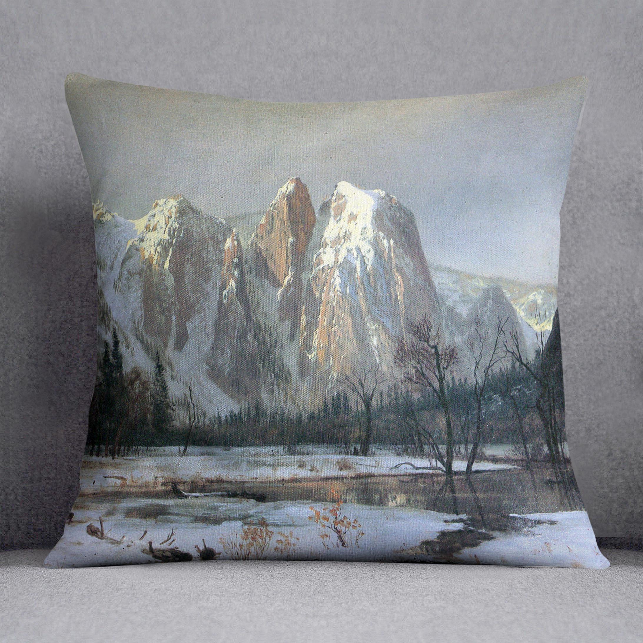 Cathedral Rocks Yosemite by Bierstadt Cushion - Canvas Art Rocks - 1
