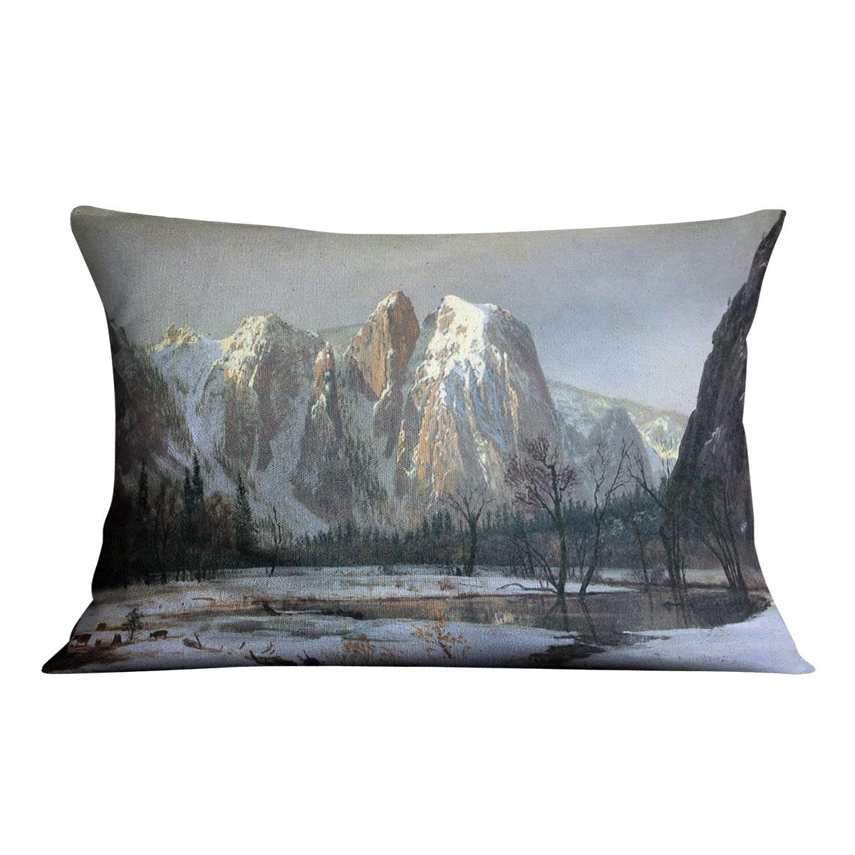 Cathedral Rocks Yosemite by Bierstadt Cushion - Canvas Art Rocks - 4