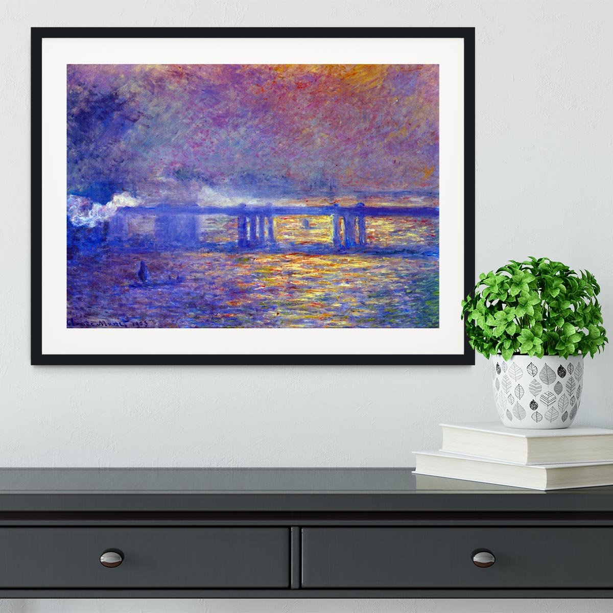 Charing cross bridge by Monet Framed Print - Canvas Art Rocks - 1