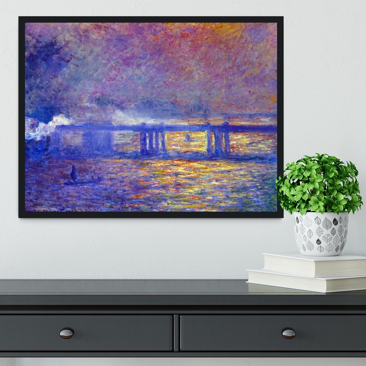 Charing cross bridge by Monet Framed Print - Canvas Art Rocks - 2