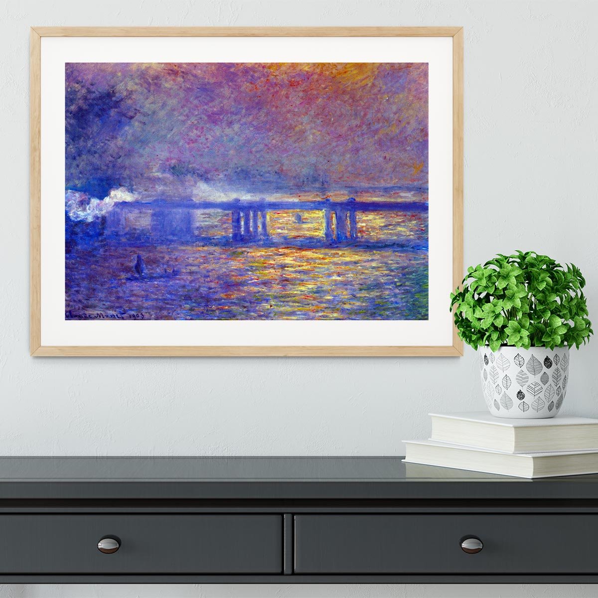 Charing cross bridge by Monet Framed Print - Canvas Art Rocks - 3