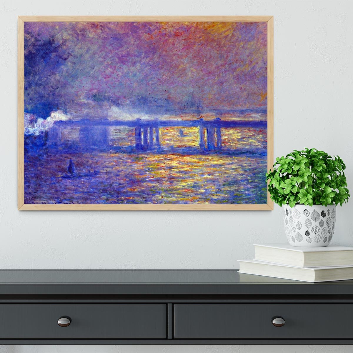 Charing cross bridge by Monet Framed Print - Canvas Art Rocks - 4