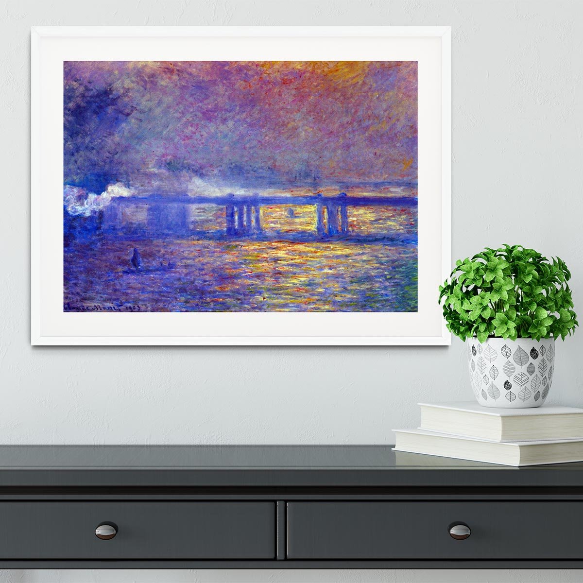 Charing cross bridge by Monet Framed Print - Canvas Art Rocks - 5