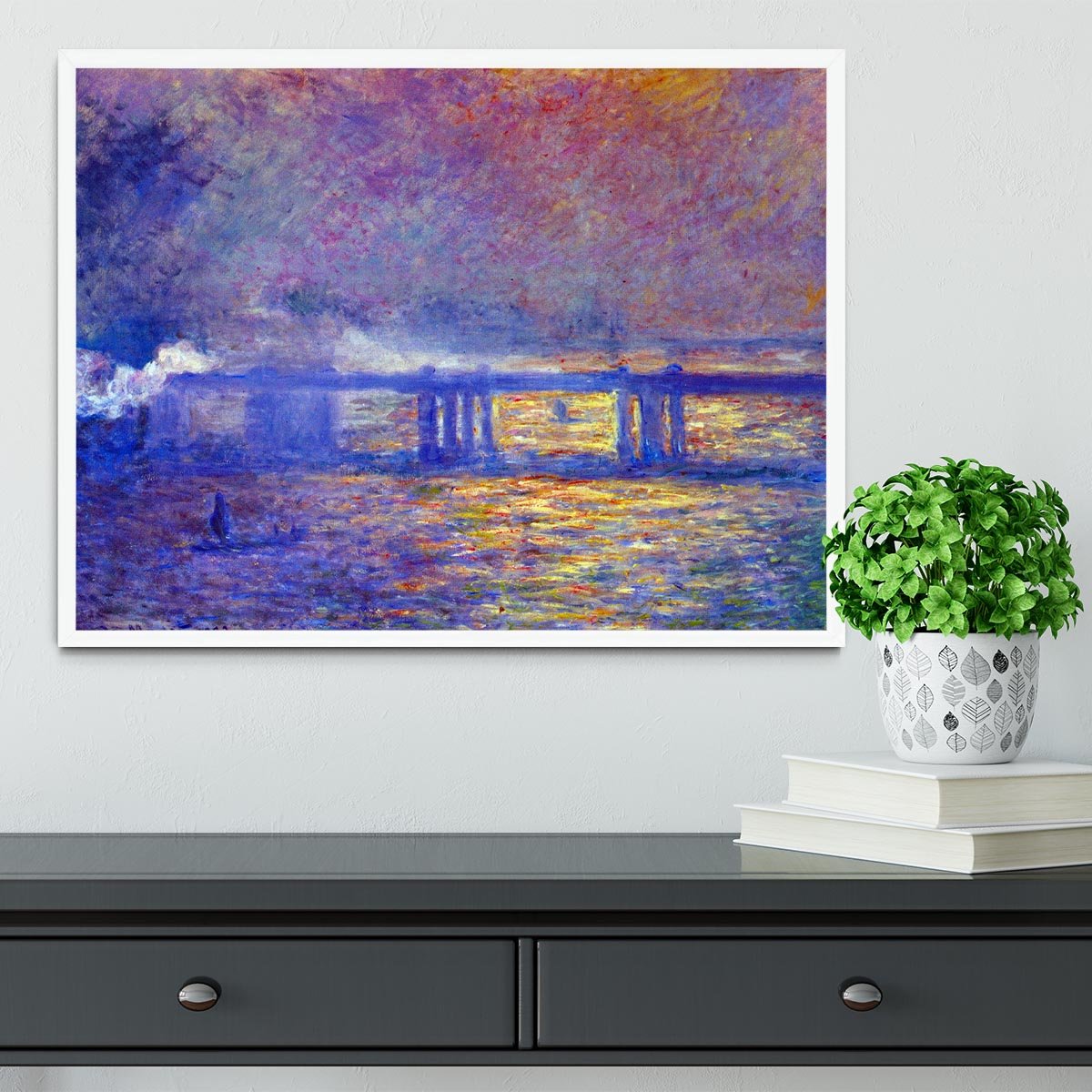 Charing cross bridge by Monet Framed Print - Canvas Art Rocks -6